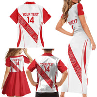 Custom Peru Football Family Matching Short Sleeve Bodycon Dress and Hawaiian Shirt La Bicolor Coat Of Arms Style
