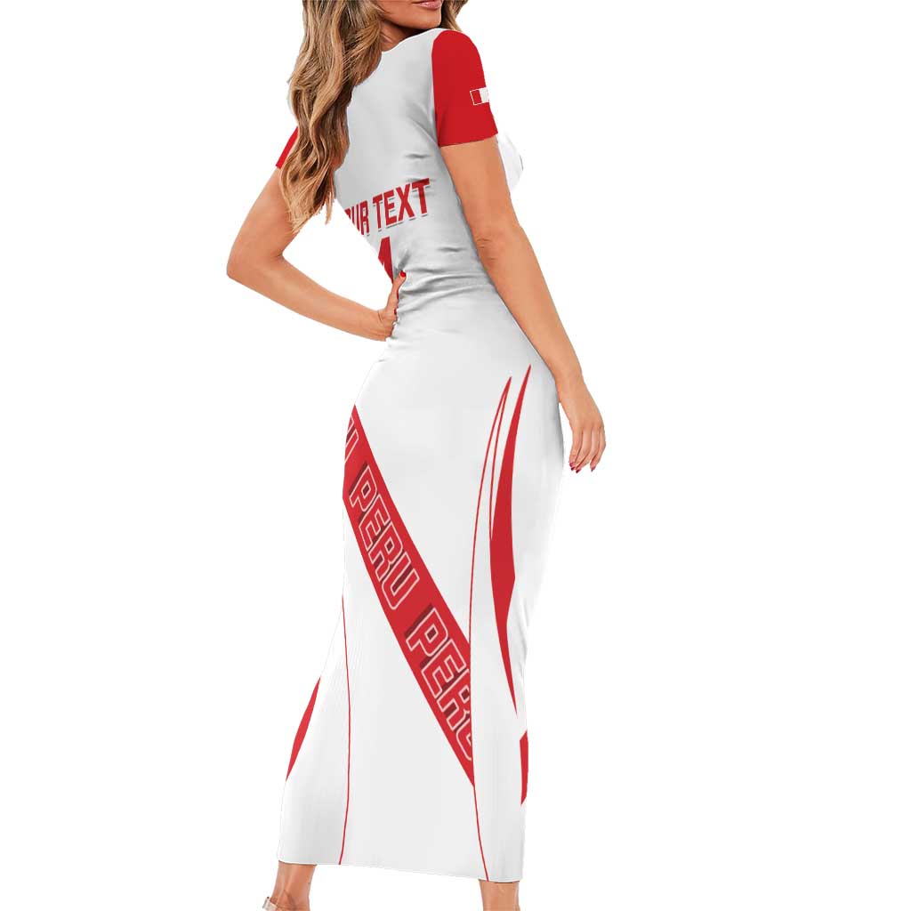 Custom Peru Football Family Matching Short Sleeve Bodycon Dress and Hawaiian Shirt La Bicolor Coat Of Arms Style