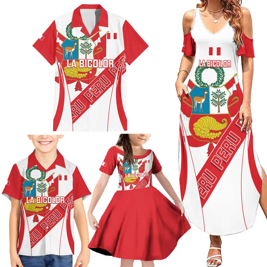 Custom Peru Football Family Matching Summer Maxi Dress and Hawaiian Shirt La Bicolor Coat Of Arms Style