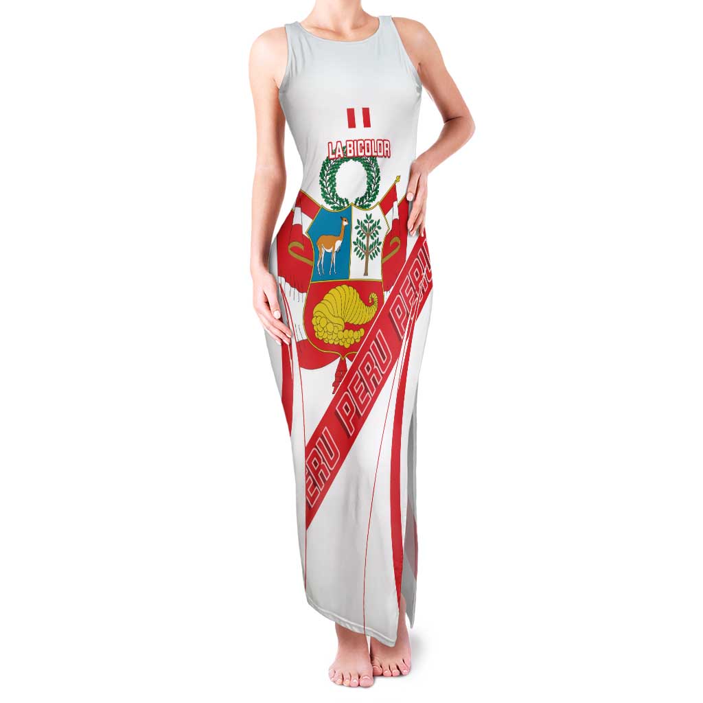 Custom Peru Football Family Matching Tank Maxi Dress and Hawaiian Shirt La Bicolor Coat Of Arms Style