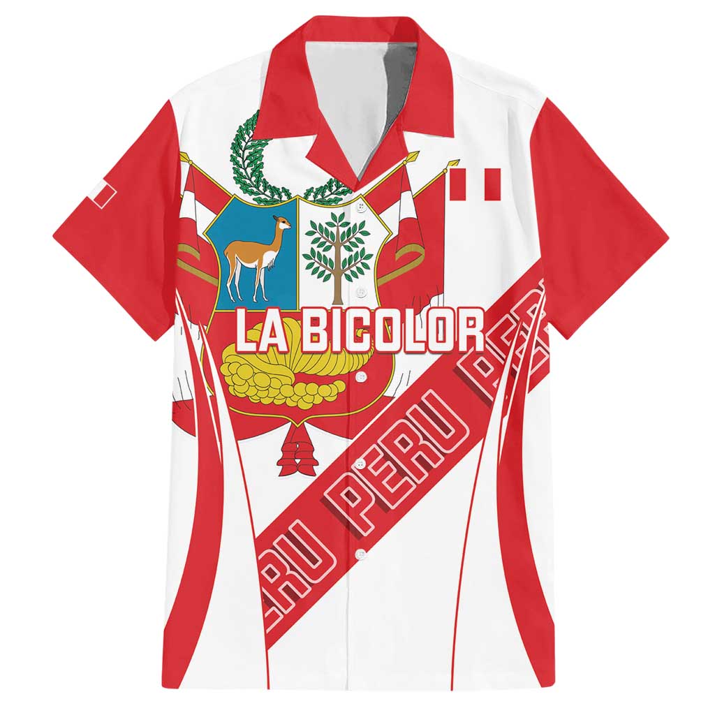 Custom Peru Football Hawaiian Shirt La Bicolor Coat Of Arms Style