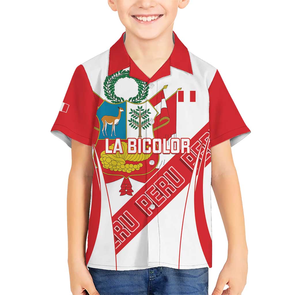 Custom Peru Football Kid Hawaiian Shirt La Bicolor Coat Of Arms Style