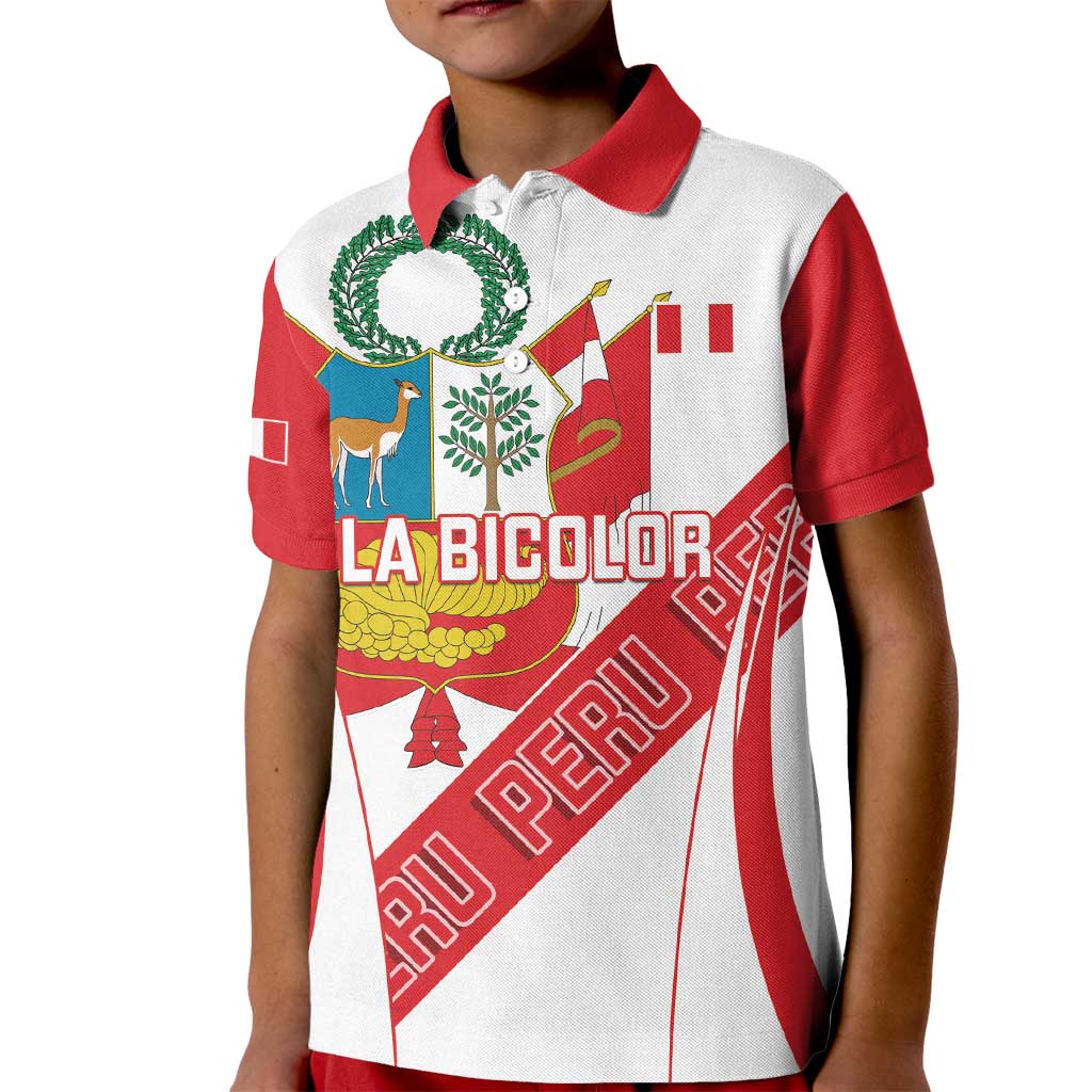 Custom Peru Football Kid Polo Shirt La Bicolor Coat Of Arms Style