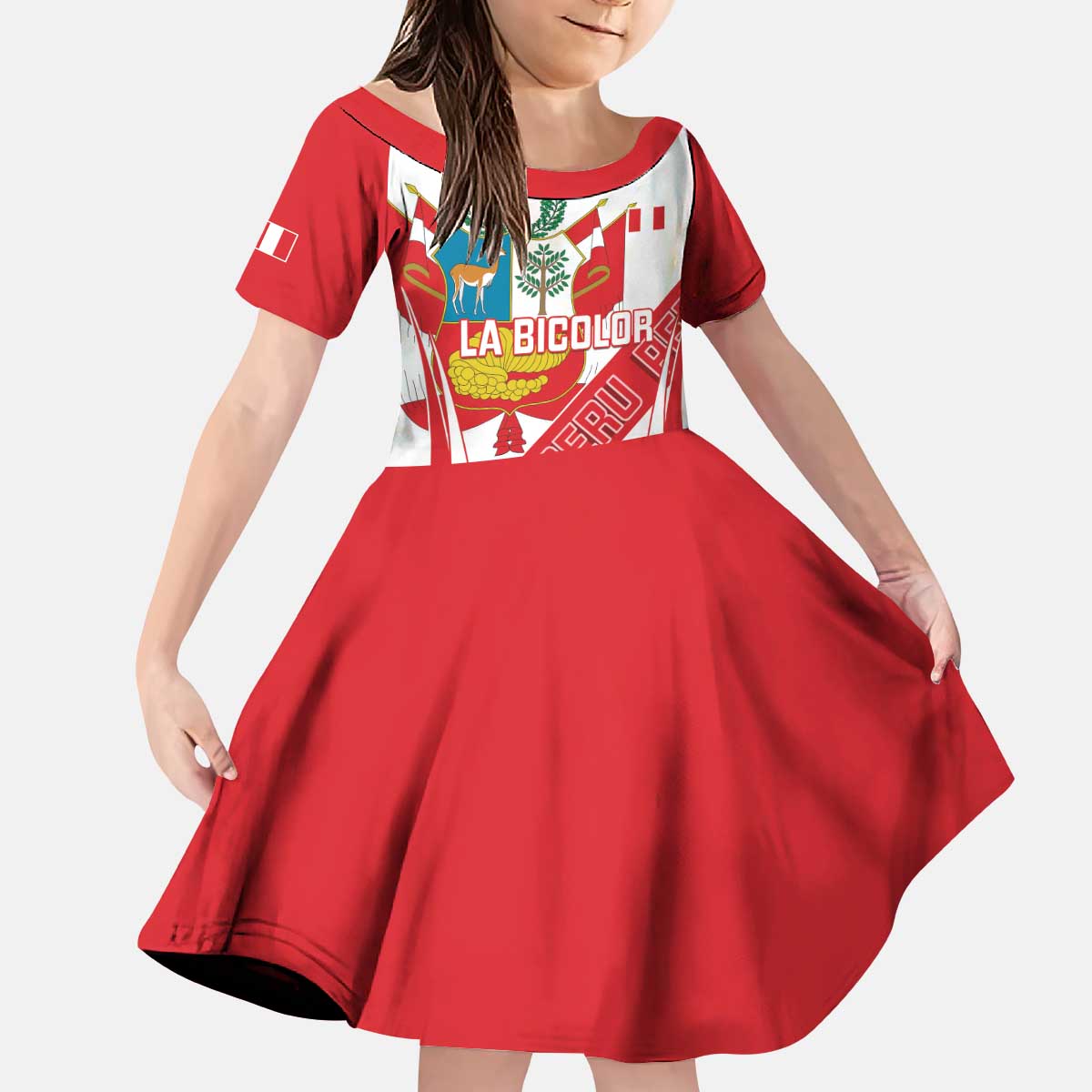 Custom Peru Football Kid Short Sleeve Dress La Bicolor Coat Of Arms Style