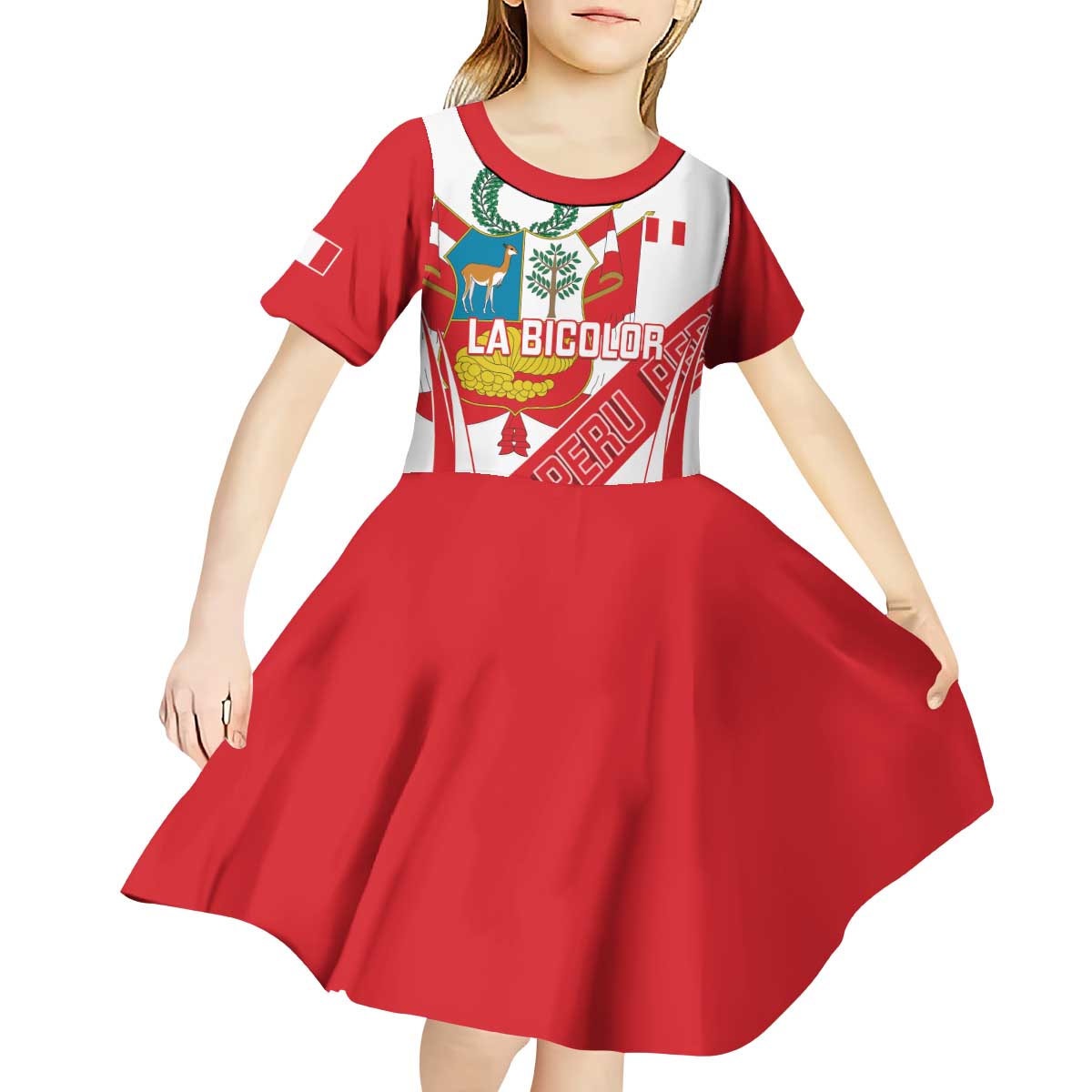 Custom Peru Football Kid Short Sleeve Dress La Bicolor Coat Of Arms Style