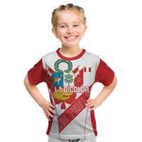 Custom Peru Football Kid T Shirt La Bicolor Coat Of Arms Style