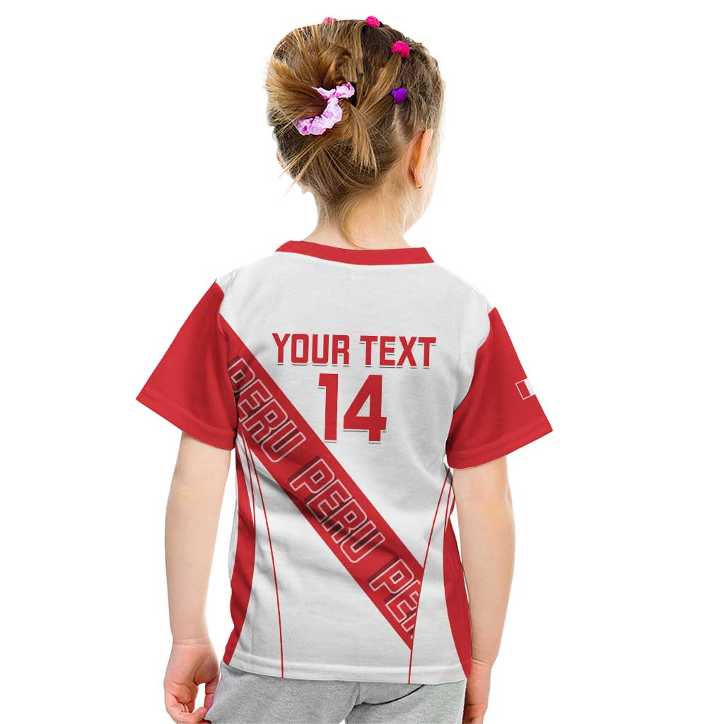 Custom Peru Football Kid T Shirt La Bicolor Coat Of Arms Style
