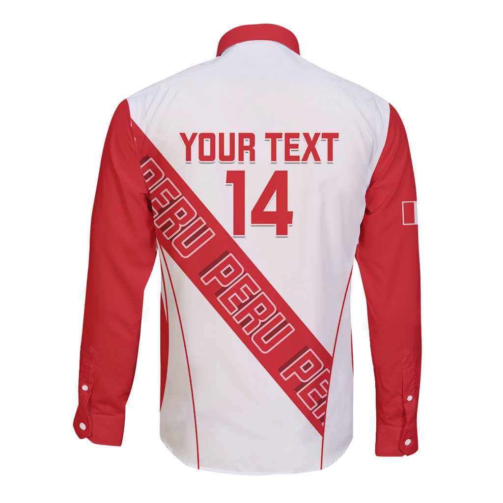 Custom Peru Football Long Sleeve Button Shirt La Bicolor Coat Of Arms Style