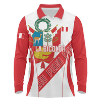 Custom Peru Football Long Sleeve Polo Shirt La Bicolor Coat Of Arms Style