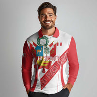 Custom Peru Football Long Sleeve Polo Shirt La Bicolor Coat Of Arms Style