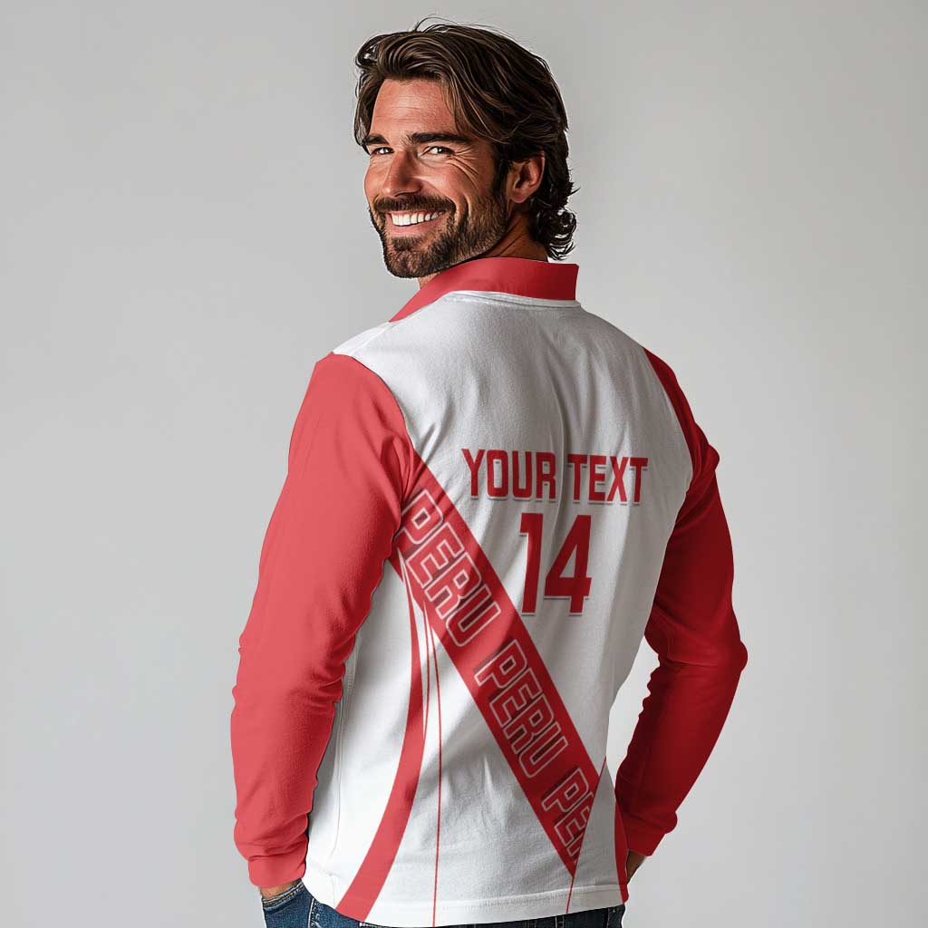 Custom Peru Football Long Sleeve Polo Shirt La Bicolor Coat Of Arms Style