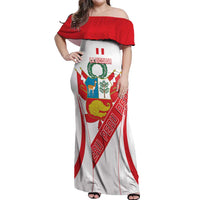 Custom Peru Football Off Shoulder Maxi Dress La Bicolor Coat Of Arms Style