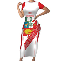 Custom Peru Football Short Sleeve Bodycon Dress La Bicolor Coat Of Arms Style