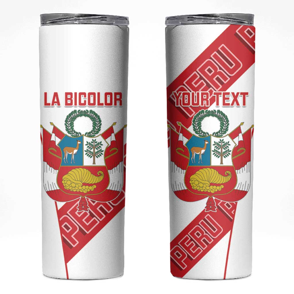 Custom Peru Football Skinny Tumbler La Bicolor Coat Of Arms Style