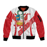Custom Peru Football Sleeve Zip Bomber Jacket La Bicolor Coat Of Arms Style