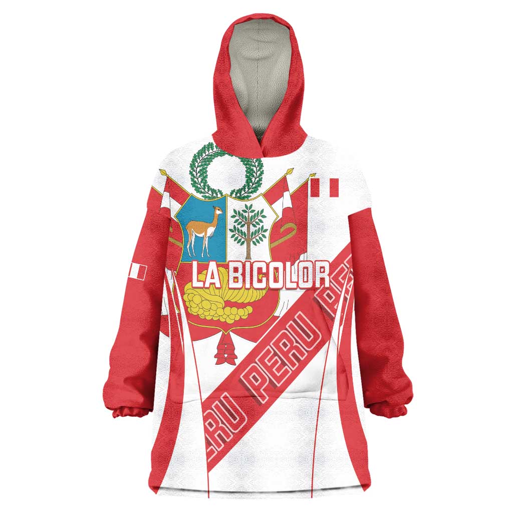 Custom Peru Football Wearable Blanket Hoodie La Bicolor Coat Of Arms Style
