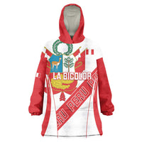 Custom Peru Football Wearable Blanket Hoodie La Bicolor Coat Of Arms Style