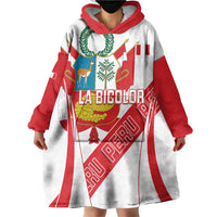 Custom Peru Football Wearable Blanket Hoodie La Bicolor Coat Of Arms Style