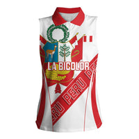 Custom Peru Football Women Sleeveless Polo Shirt La Bicolor Coat Of Arms Style