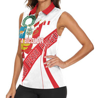 Custom Peru Football Women Sleeveless Polo Shirt La Bicolor Coat Of Arms Style