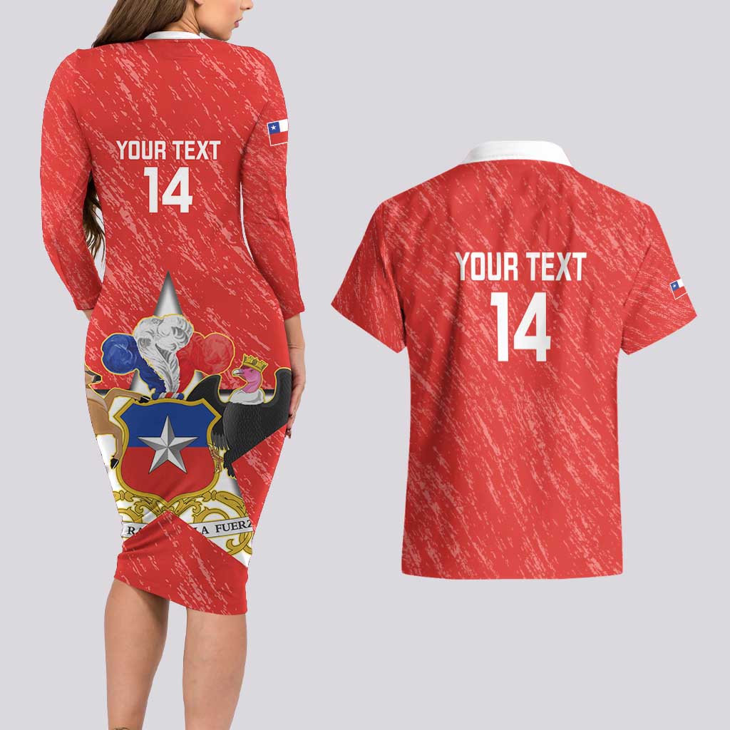 Custom Chile Football Couples Matching Long Sleeve Bodycon Dress and Hawaiian Shirt Vamos La Roja