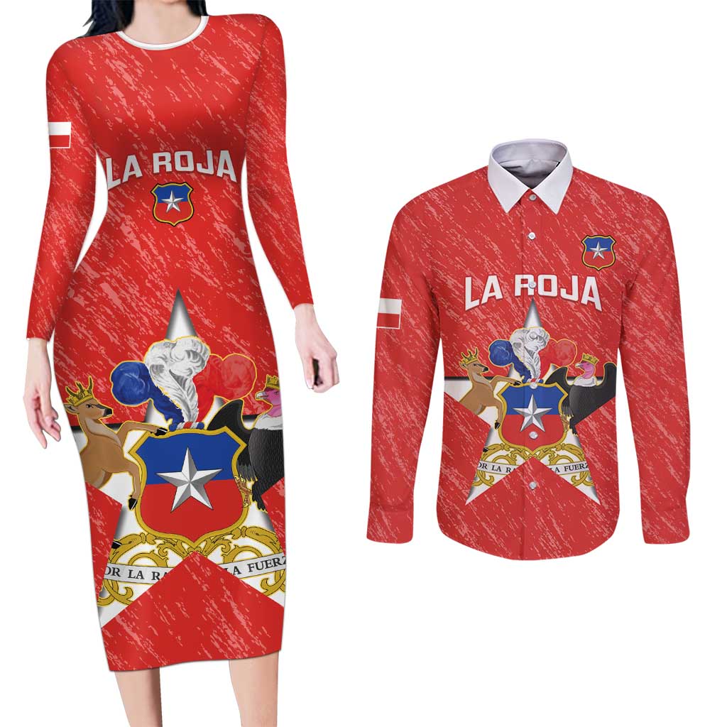 Custom Chile Football Couples Matching Long Sleeve Bodycon Dress and Long Sleeve Button Shirt Vamos La Roja