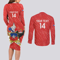 Custom Chile Football Couples Matching Long Sleeve Bodycon Dress and Long Sleeve Button Shirt Vamos La Roja