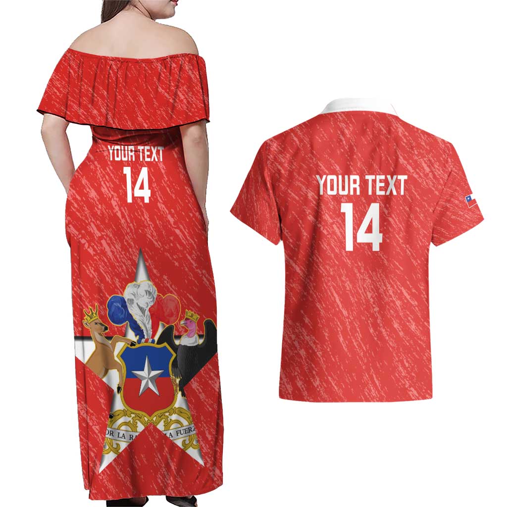 Custom Chile Football Couples Matching Off Shoulder Maxi Dress and Hawaiian Shirt Vamos La Roja
