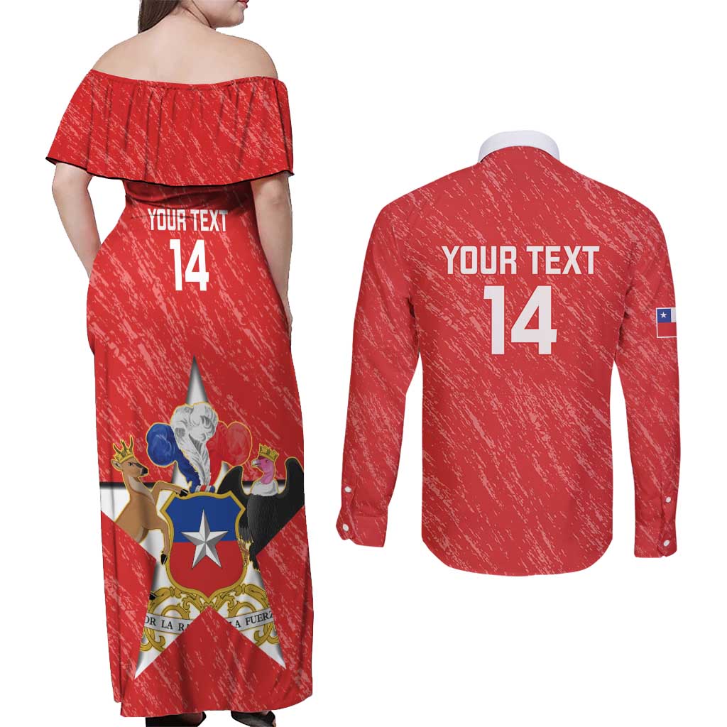 Custom Chile Football Couples Matching Off Shoulder Maxi Dress and Long Sleeve Button Shirt Vamos La Roja