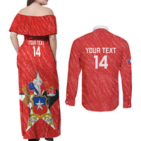 Custom Chile Football Couples Matching Off Shoulder Maxi Dress and Long Sleeve Button Shirt Vamos La Roja