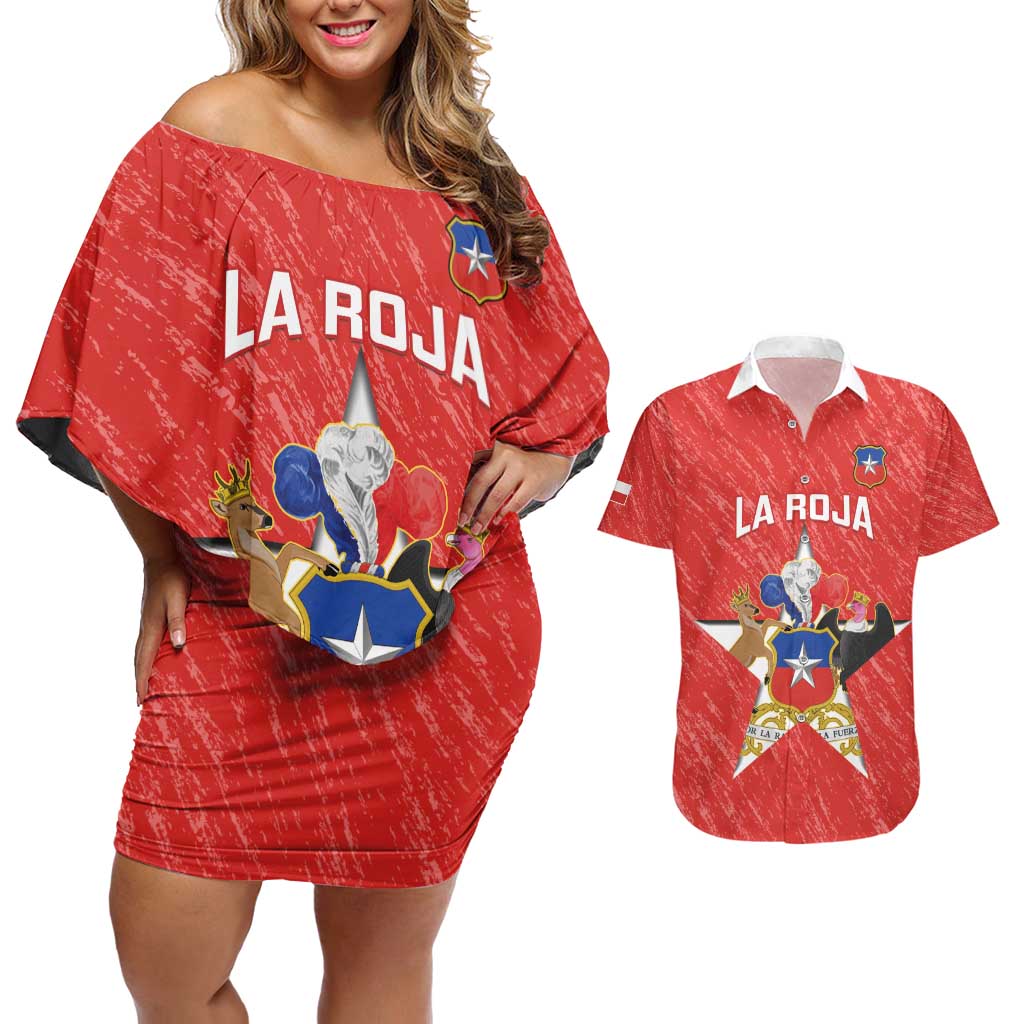 Custom Chile Football Couples Matching Off Shoulder Short Dress and Hawaiian Shirt Vamos La Roja