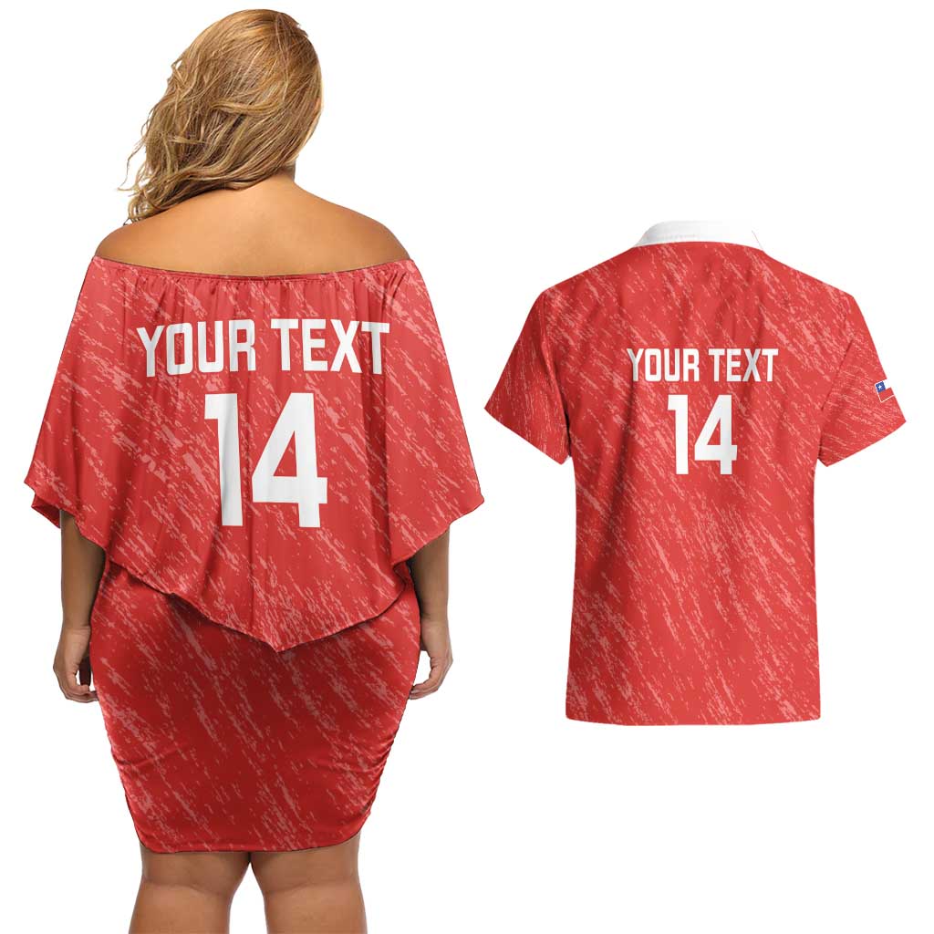 Custom Chile Football Couples Matching Off Shoulder Short Dress and Hawaiian Shirt Vamos La Roja