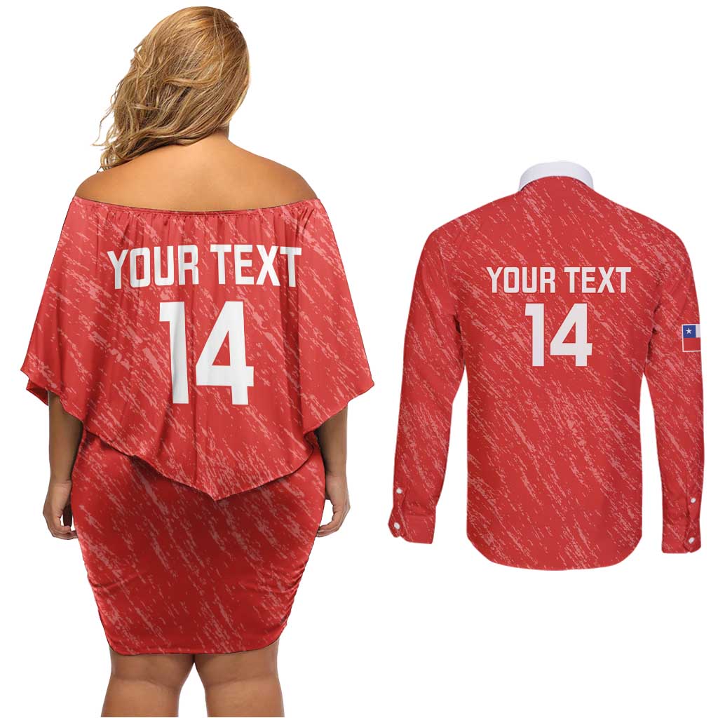 Custom Chile Football Couples Matching Off Shoulder Short Dress and Long Sleeve Button Shirt Vamos La Roja