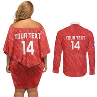 Custom Chile Football Couples Matching Off Shoulder Short Dress and Long Sleeve Button Shirt Vamos La Roja