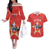 Custom Chile Football Couples Matching Off The Shoulder Long Sleeve Dress and Hawaiian Shirt Vamos La Roja