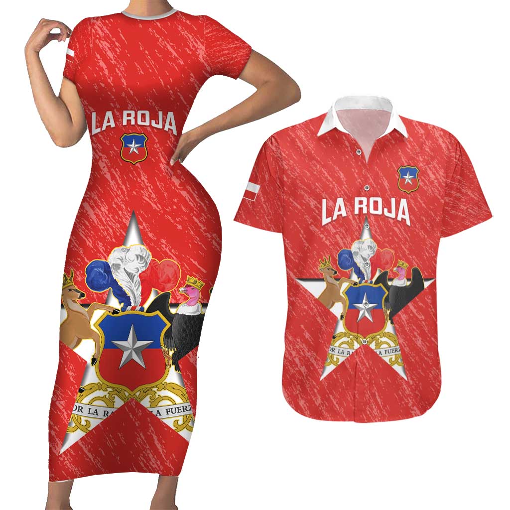 Custom Chile Football Couples Matching Short Sleeve Bodycon Dress and Hawaiian Shirt Vamos La Roja