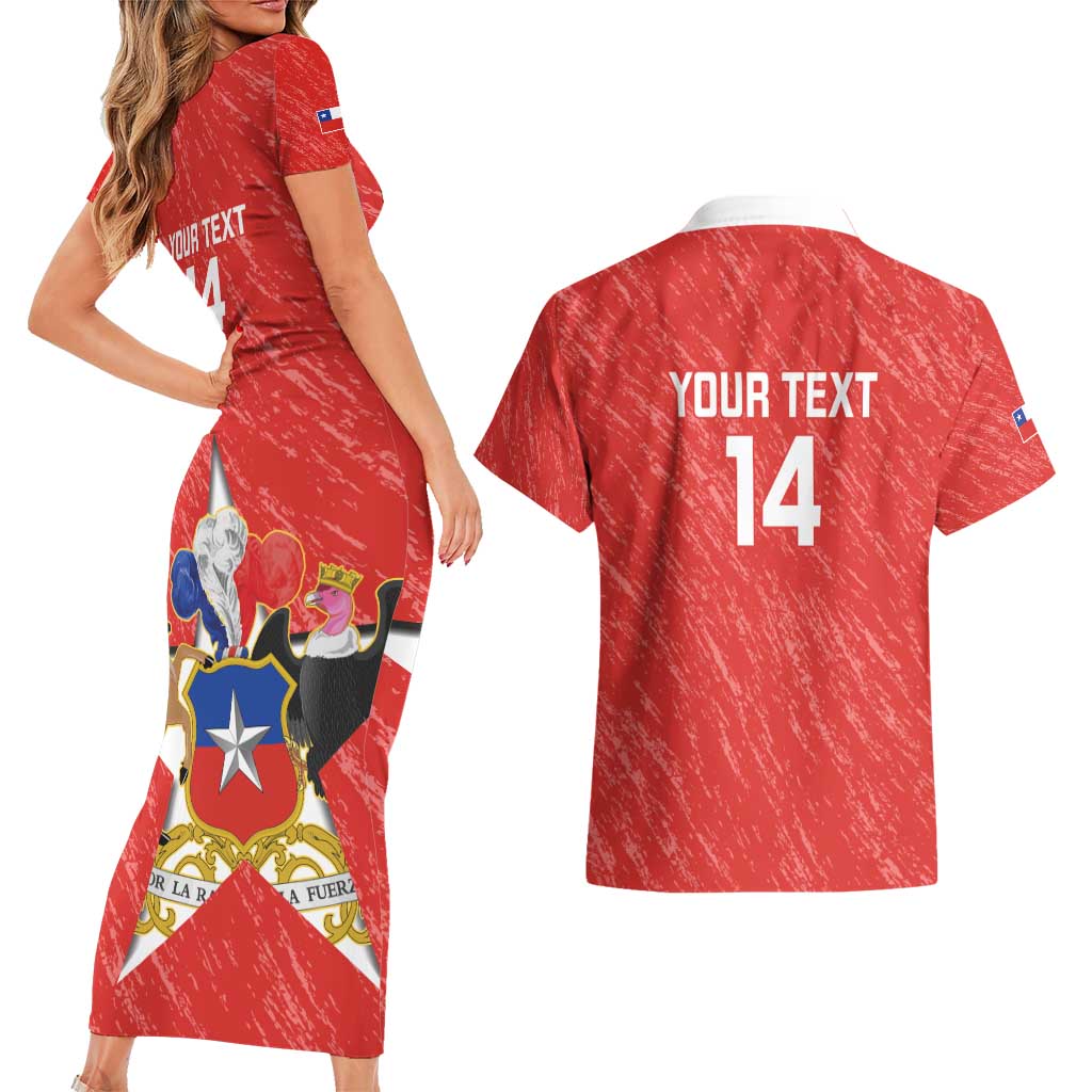 Custom Chile Football Couples Matching Short Sleeve Bodycon Dress and Hawaiian Shirt Vamos La Roja