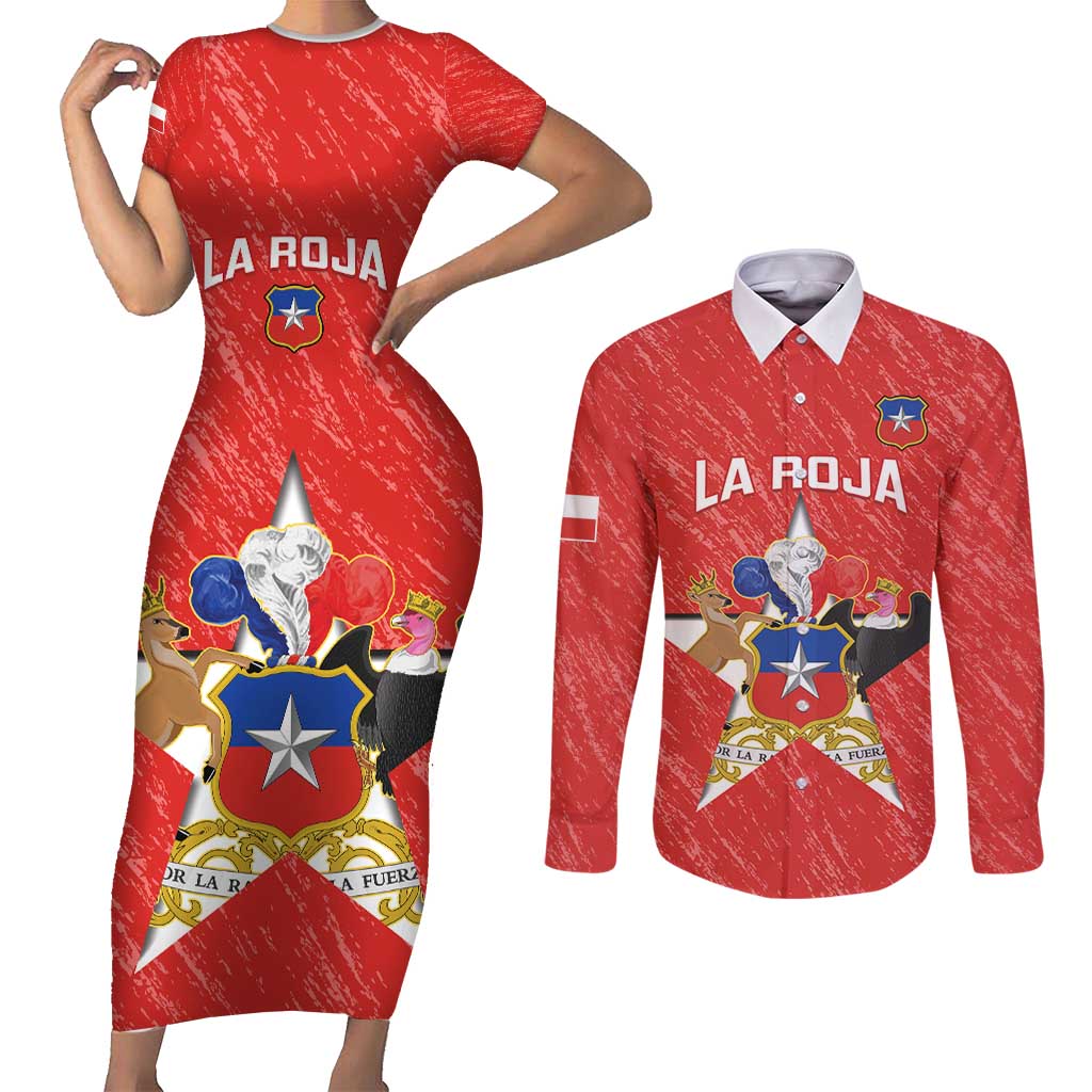 Custom Chile Football Couples Matching Short Sleeve Bodycon Dress and Long Sleeve Button Shirt Vamos La Roja