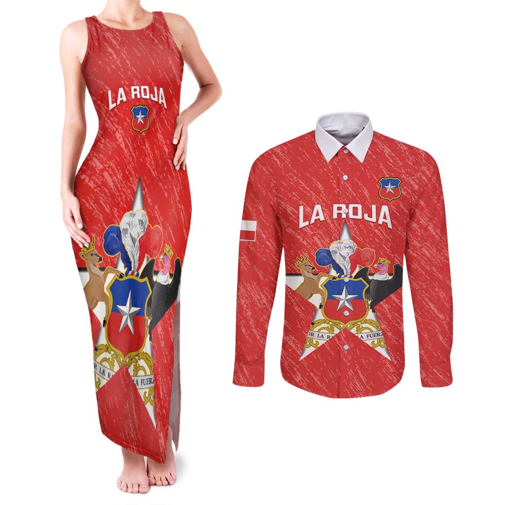 Custom Chile Football Couples Matching Tank Maxi Dress and Long Sleeve Button Shirt Vamos La Roja