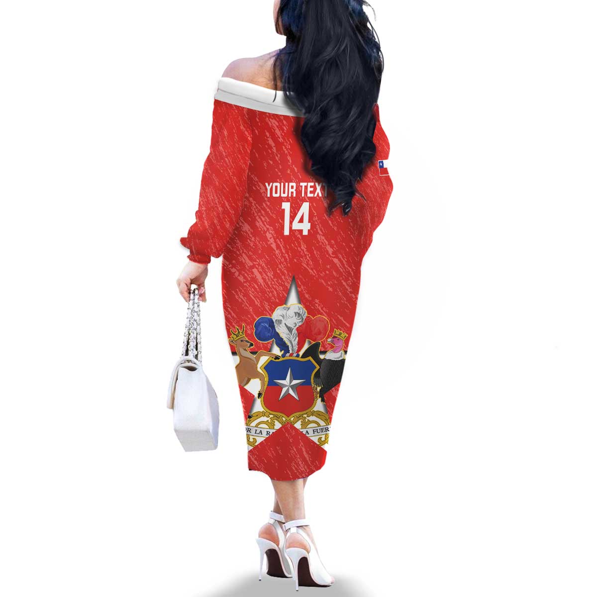 Custom Chile Football Family Matching Off The Shoulder Long Sleeve Dress and Hawaiian Shirt Vamos La Roja