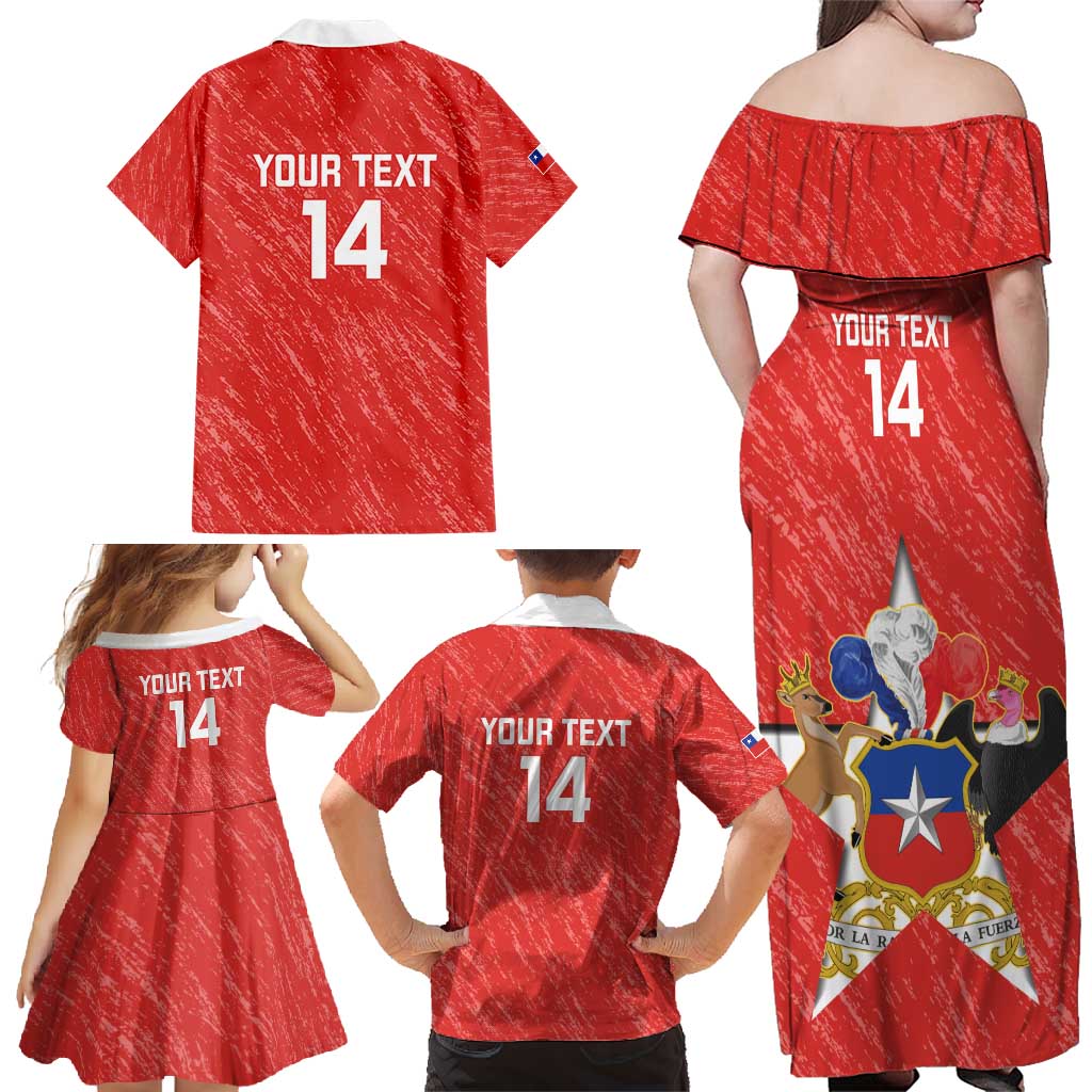 Custom Chile Football Family Matching Off Shoulder Maxi Dress and Hawaiian Shirt Vamos La Roja