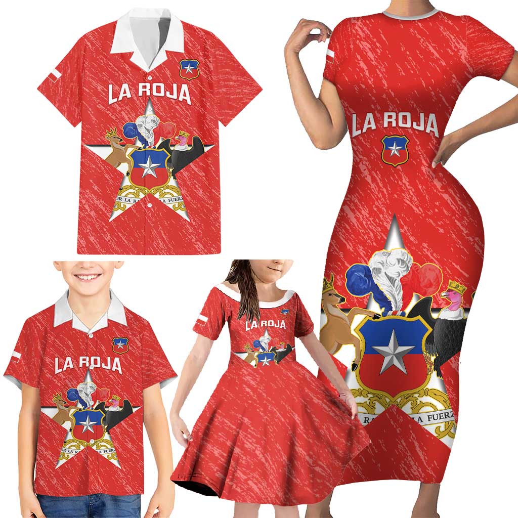 Custom Chile Football Family Matching Short Sleeve Bodycon Dress and Hawaiian Shirt Vamos La Roja
