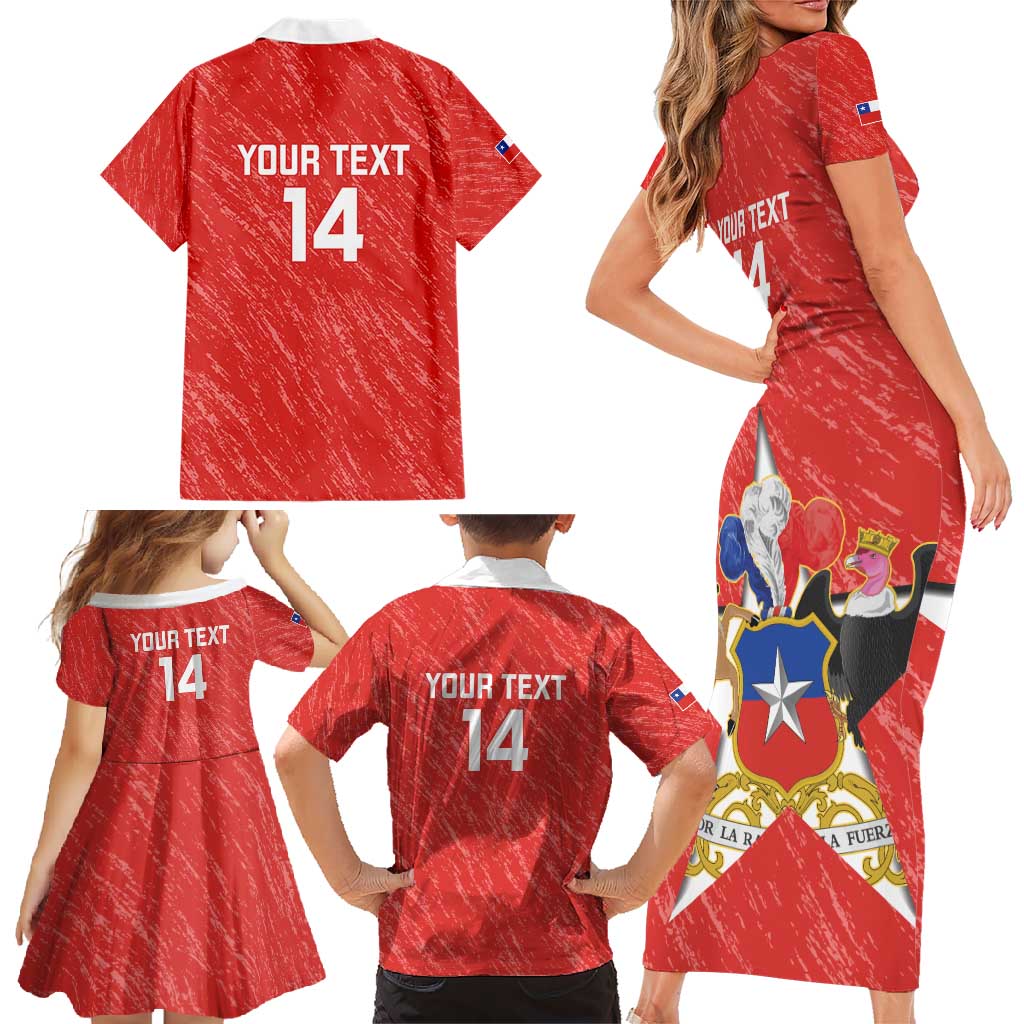 Custom Chile Football Family Matching Short Sleeve Bodycon Dress and Hawaiian Shirt Vamos La Roja