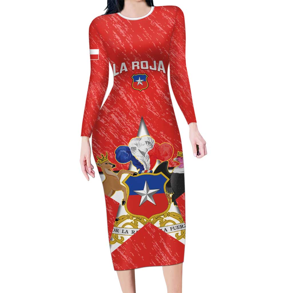 Custom Chile Football Long Sleeve Bodycon Dress Vamos La Roja