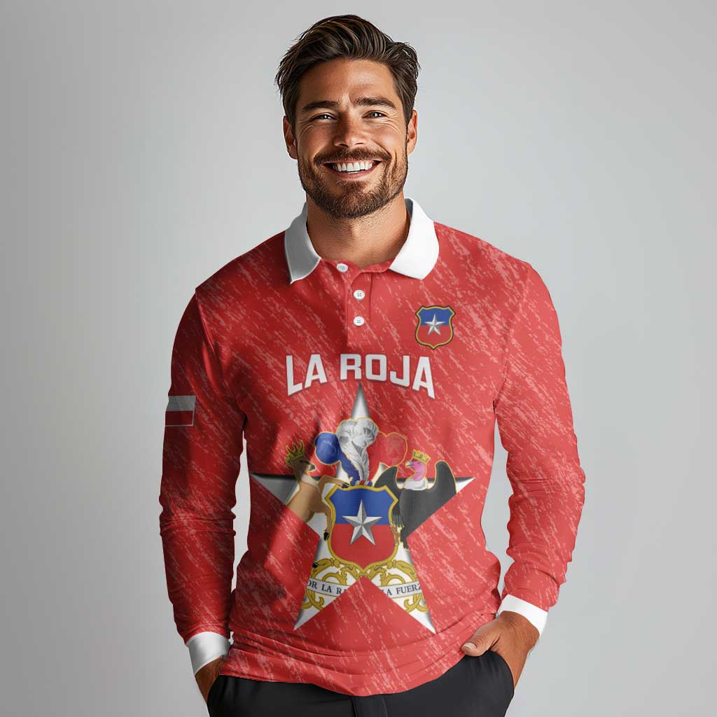 Custom Chile Football Long Sleeve Polo Shirt Vamos La Roja