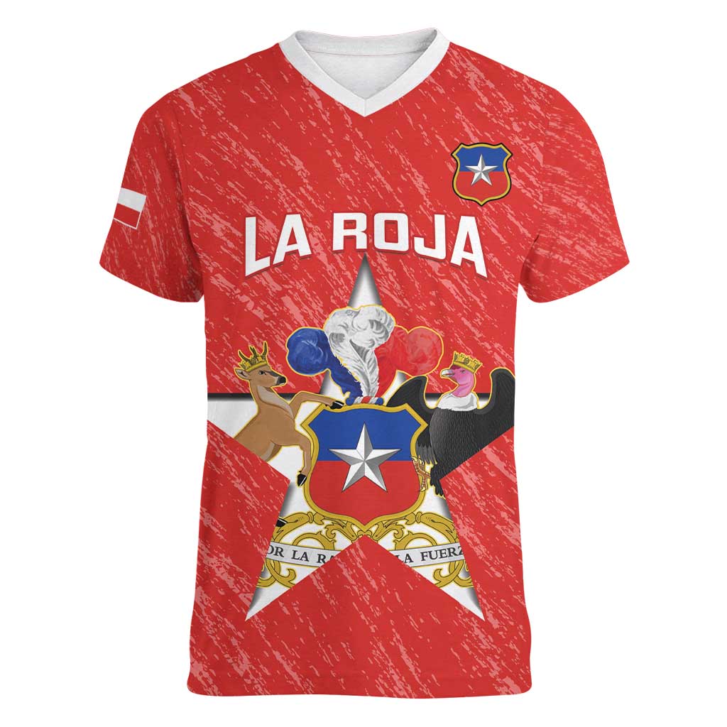 Custom Chile Football Women V-Neck T-Shirt Vamos La Roja