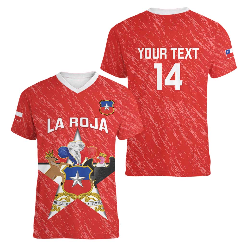 Custom Chile Football Women V-Neck T-Shirt Vamos La Roja