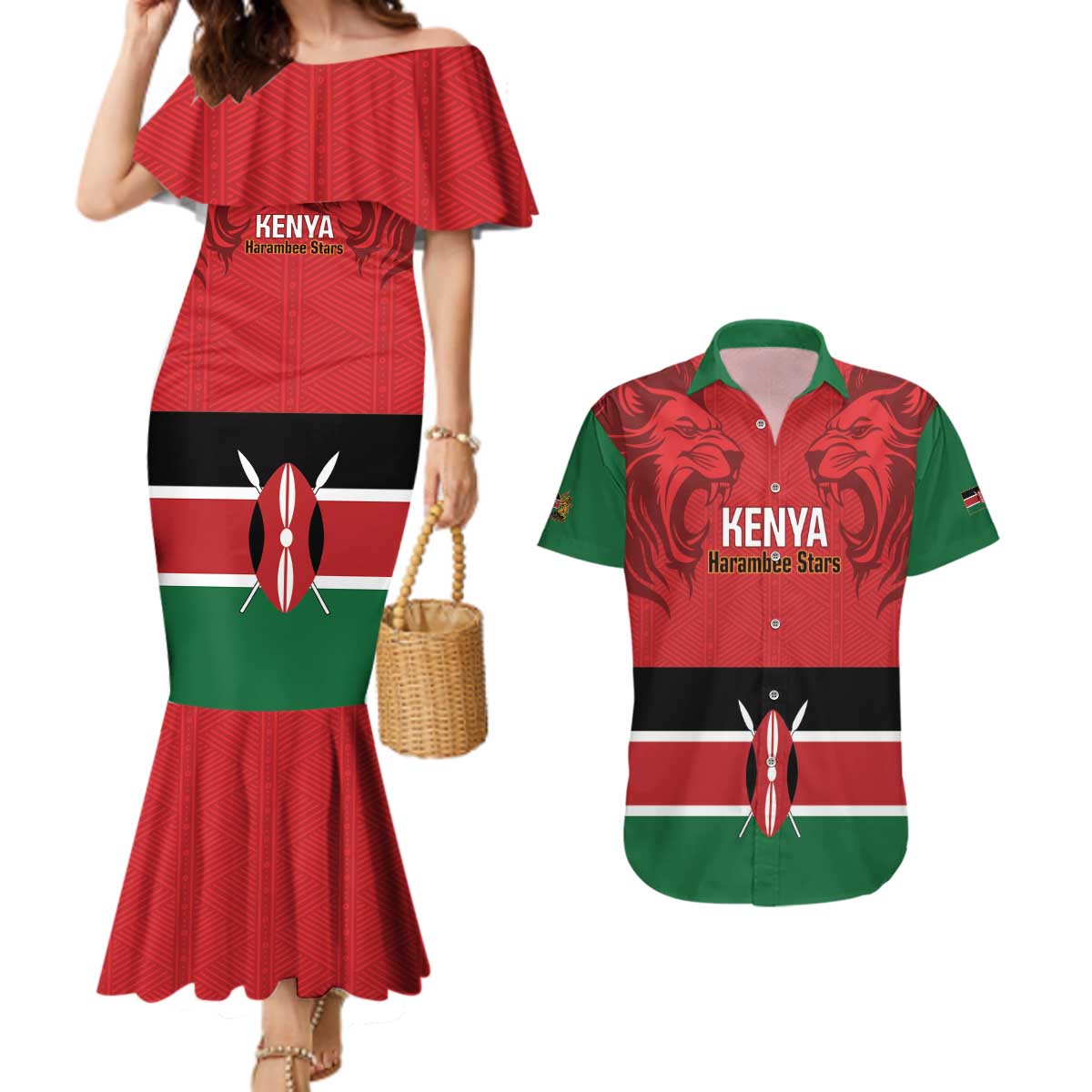 Custom Kenya Football Couples Matching Mermaid Dress and Hawaiian Shirt Come On Harambee Stars