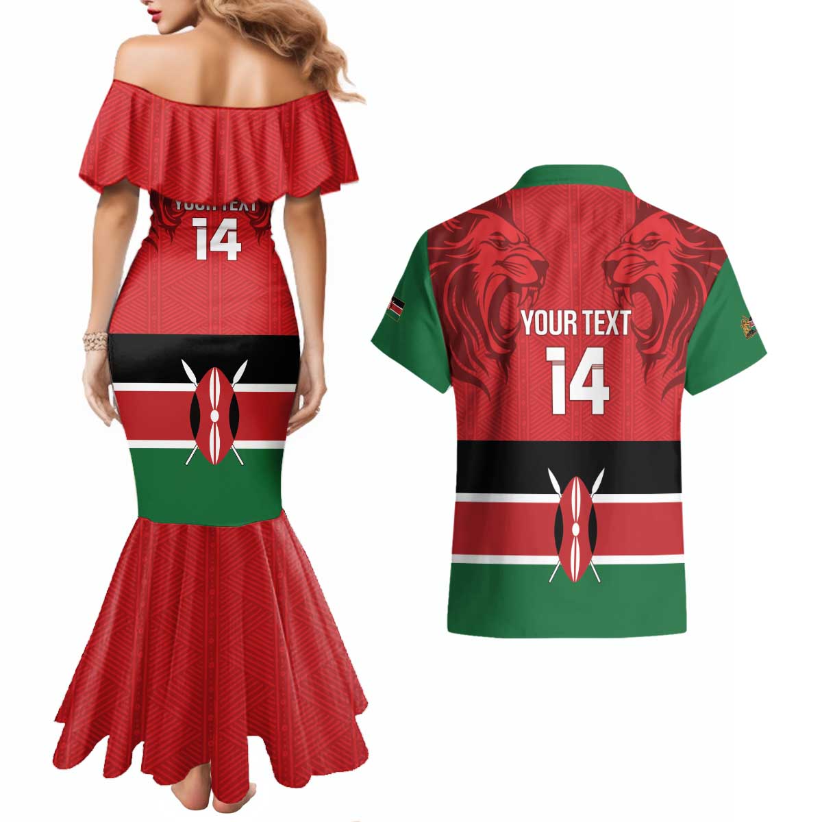 Custom Kenya Football Couples Matching Mermaid Dress and Hawaiian Shirt Come On Harambee Stars
