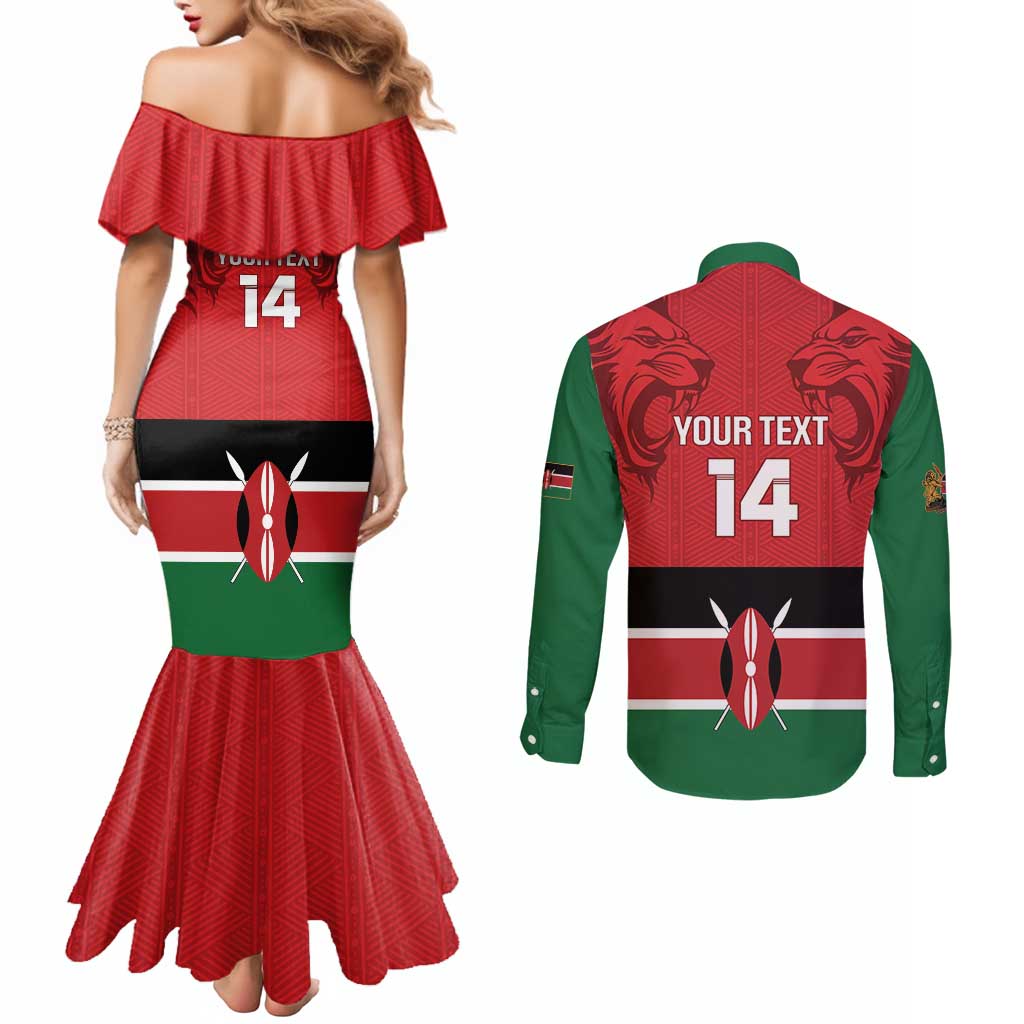 Custom Kenya Football Couples Matching Mermaid Dress and Long Sleeve Button Shirt Come On Harambee Stars